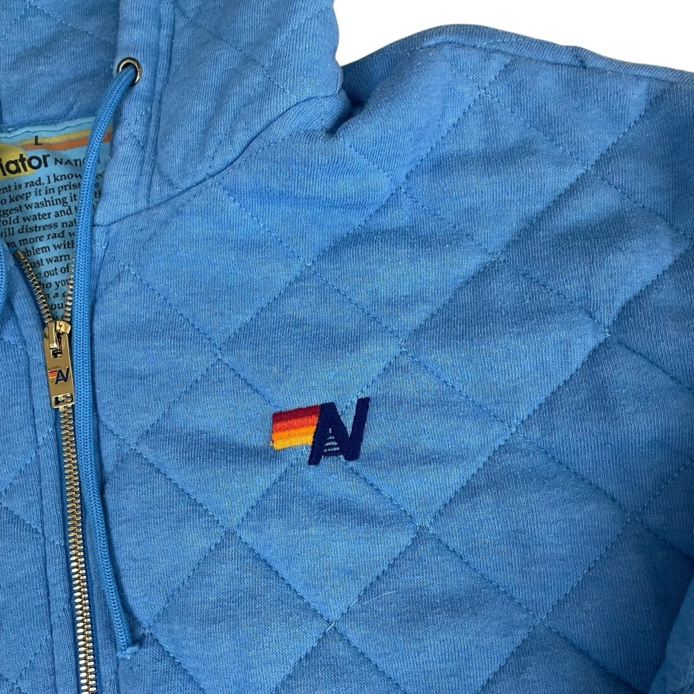 Aviator Nation Quilted Zip Hoodie Relaxed Ocean Blue Unisex Large - Picture 12 of 16